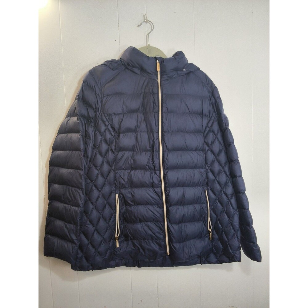 Michael Kors Women XXL 2XL 2X Packable hooded Puffer Jacket Down Fill Blue